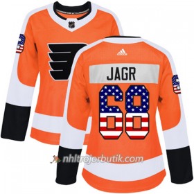 Dame Ishockey Philadelphia Flyers Tröja Jaromir Jagr 68 Adidas 2017-2018 Orange USA Flag Fashion Authentic